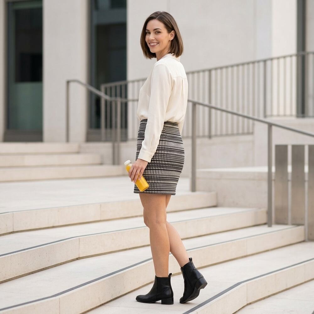Chelsea & Theodore Black White Geometric Pencil Mini Skirt Women Size 4